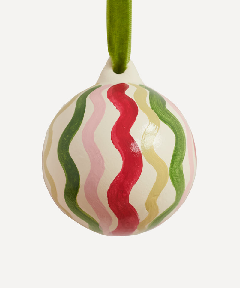 Hand-painted Ceramic Bauble Green Ribbon – Unpolished Space